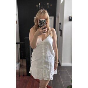 NWT AE White Cotton Linen Blend Dress with Ruffle Hem  Small